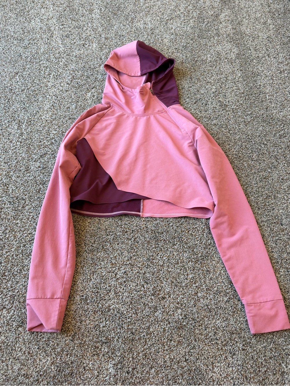 Gymshark Pink Purple Colorblock Cropped Hoodie Size Small Half Zip Thumbholes
